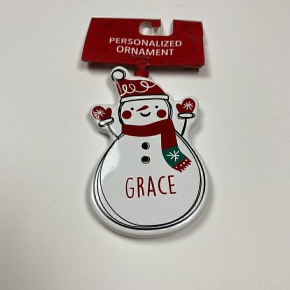 NEW GRACE Personalized Holiday Christmas Ornament Snowman 3.5" Ceramic Ganz - Picture 1 of 5